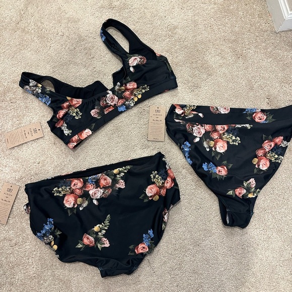 Albion Fit Rose Black 3 Piece Swimsuit Bikini set size Medium NWT SOLD OUT - Picture 5 of 5